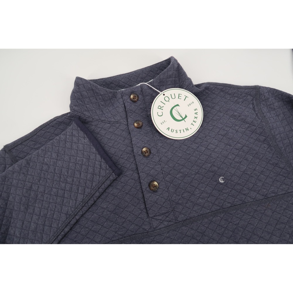 Criquet Quilted Pullover Mens Medium Navy Button Mock Neck Golf Long Sleeve NEW